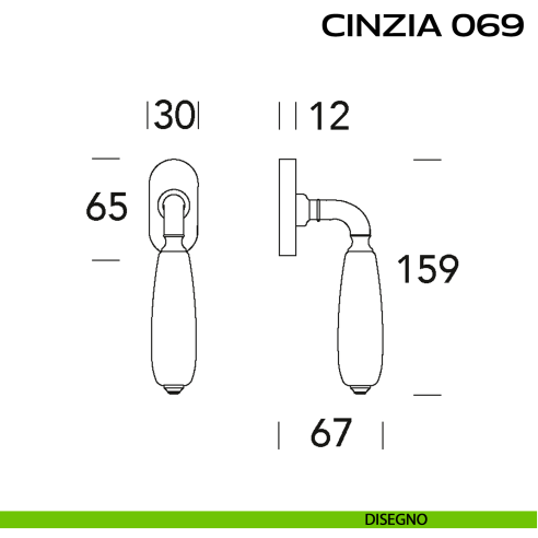 Maniglia martellina DK per finestra Cinzia 069 Reguitti disegno