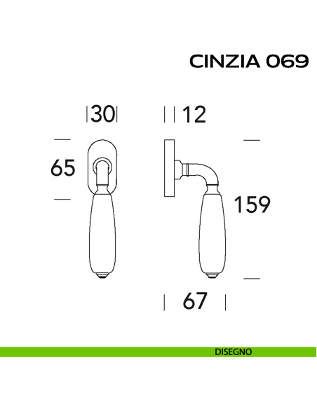 Maniglia martellina DK per finestra Cinzia 069 Reguitti disegno