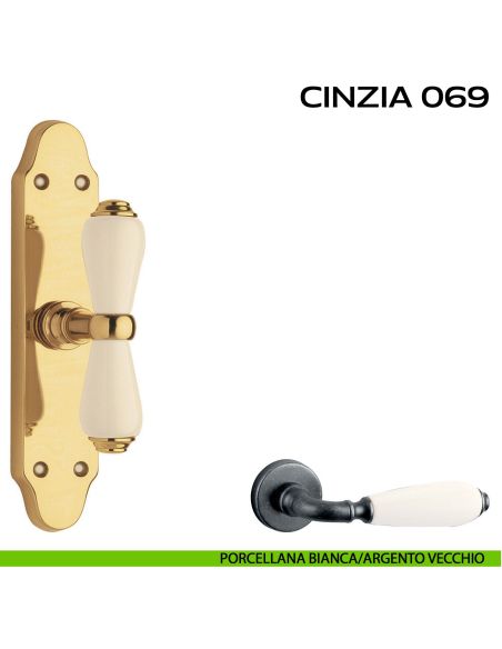 Maniglia per finestra cremonese Cinzia 069 Reguitti Porcellana bianca / Argento vecchio
