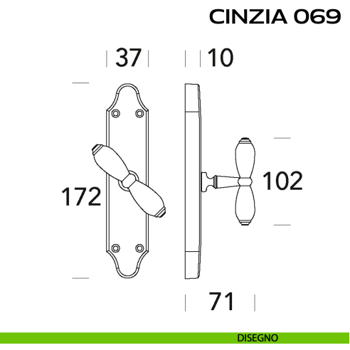 Maniglia per finestra cremonese Cinzia 069 Reguitti disegno