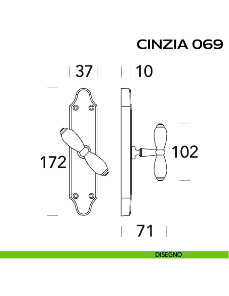 Maniglia per finestra cremonese Cinzia 069 Reguitti disegno