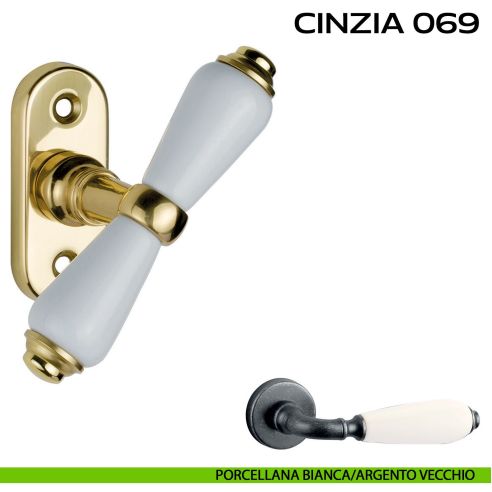 Maniglia per finestra martellina Cinzia 069 Reguitti Porcellana bianca / Argento vecchio