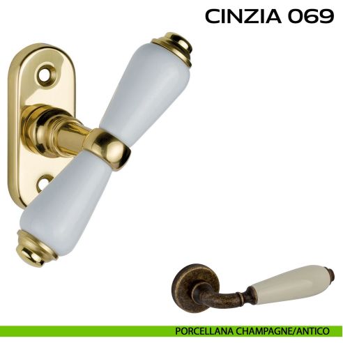Maniglia per finestra martellina Cinzia 069 Reguitti Porcellana champagne / Antico