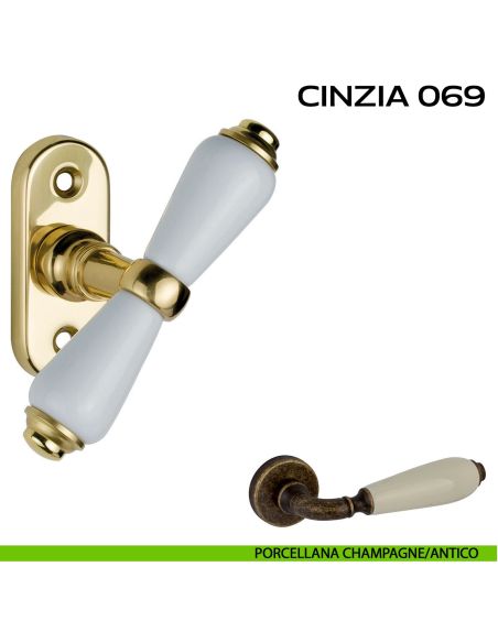 Maniglia per finestra martellina Cinzia 069 Reguitti Porcellana champagne / Antico