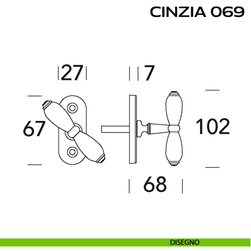 Maniglia per finestra martellina Cinzia 069 Reguitti disegno