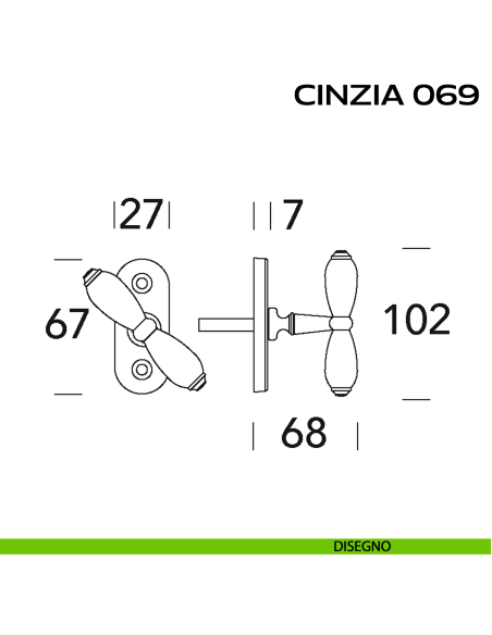 Maniglia per finestra martellina Cinzia 069 Reguitti disegno