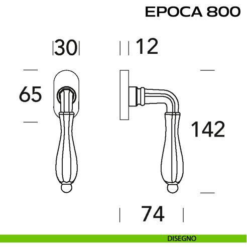Maniglia martellina DK per finestra Epoca 800 Reguitti disegno