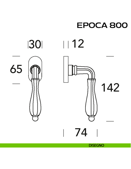 Maniglia martellina DK per finestra Epoca 800 Reguitti disegno
