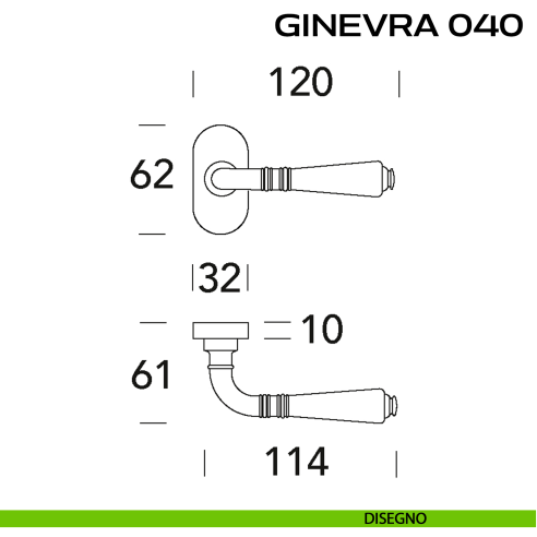 Maniglia per porta Ginevra 040 Reguitti con rosetta ovale disegno