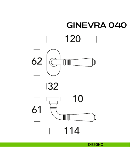 Maniglia per porta Ginevra 040 Reguitti con rosetta ovale disegno