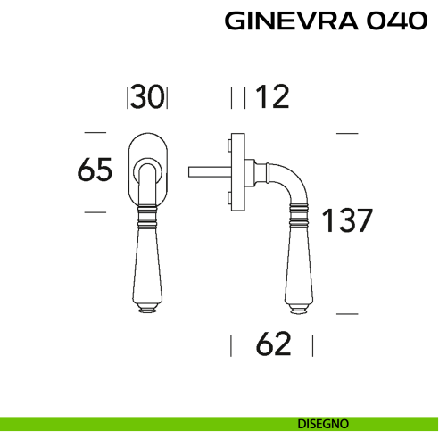 Maniglia martellina DK per finestra Ginevra 040 Reguitti disegno
