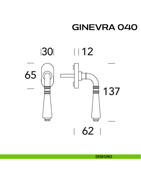 Maniglia martellina DK per finestra Ginevra 040 Reguitti disegno