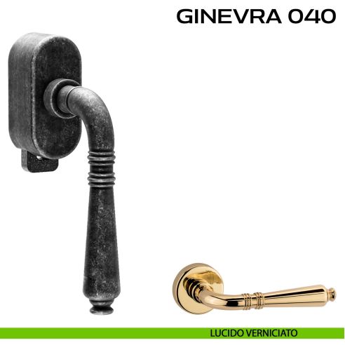 Maniglia per finestra DK con pulsante su placca Ginevra 040 Reguitti lucido