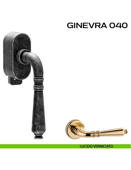 Maniglia per finestra DK con pulsante su placca Ginevra 040 Reguitti lucido