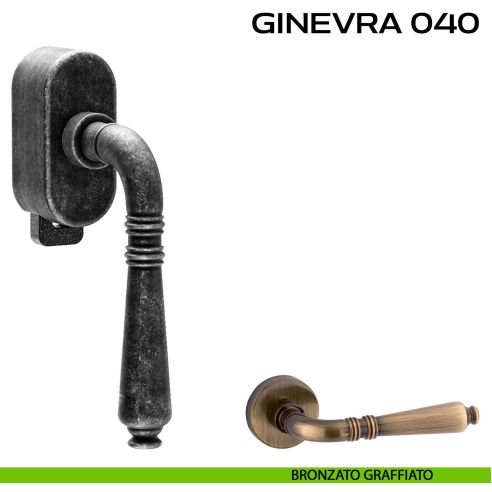 Maniglia per finestra DK con pulsante su placca Ginevra 040 Reguitti bronzato