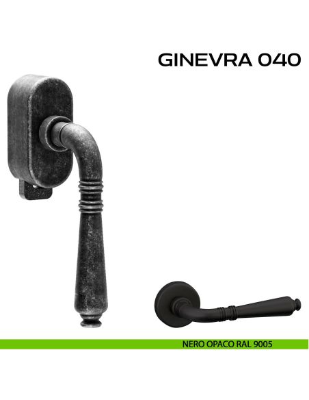 Maniglia per finestra DK con pulsante su placca Ginevra 040 Reguitti nero