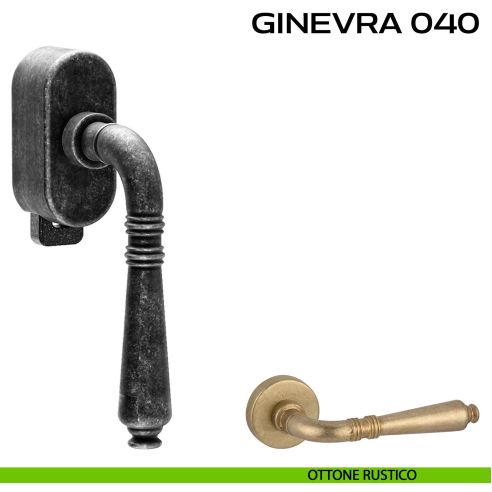 Maniglia per finestra DK con pulsante su placca Ginevra 040 Reguitti rustico