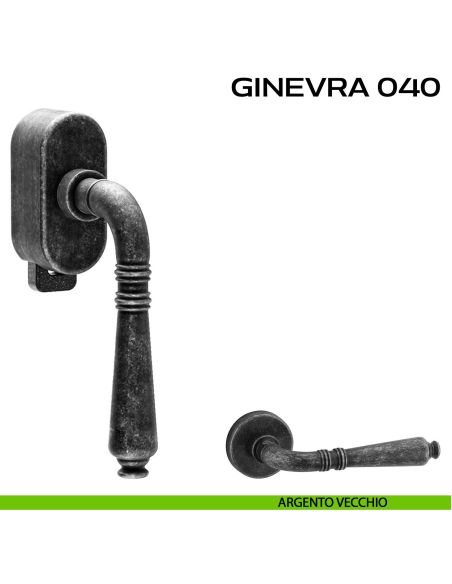 Maniglia per finestra DK con pulsante su placca Ginevra 040 Reguitti argento