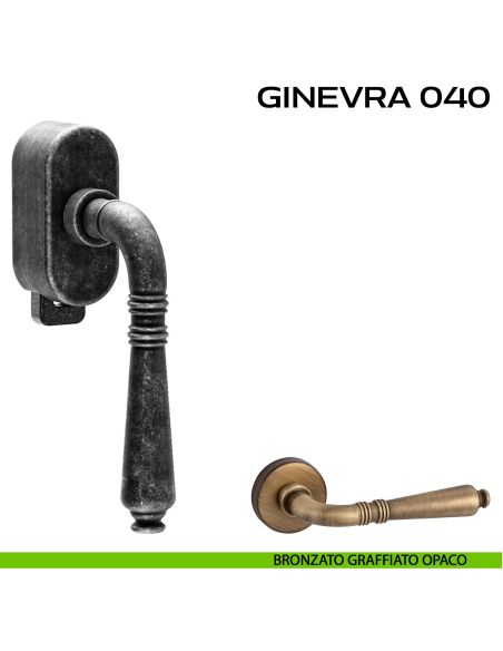 Maniglia per finestra DK con pulsante su placca Ginevra 040 Reguitti graffiato opaco