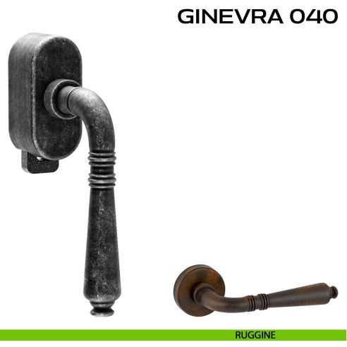 Maniglia per finestra DK con pulsante su placca Ginevra 040 Reguitti ruggine