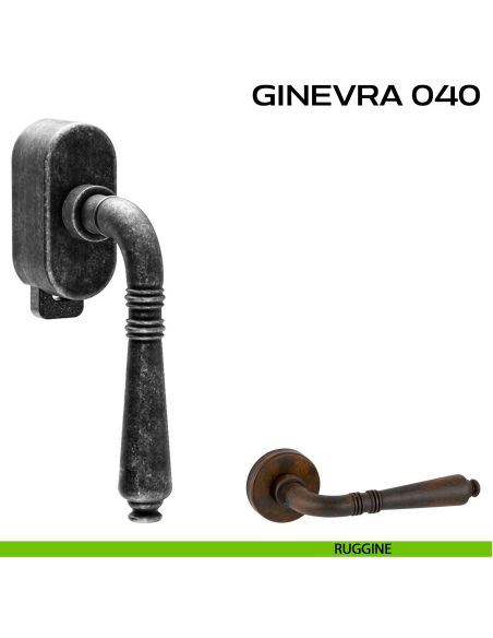 Maniglia per finestra DK con pulsante su placca Ginevra 040 Reguitti ruggine