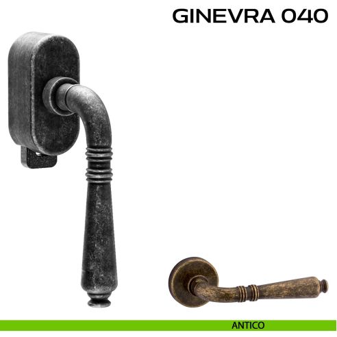 Maniglia per finestra DK con pulsante su placca Ginevra 040 Reguitti antico