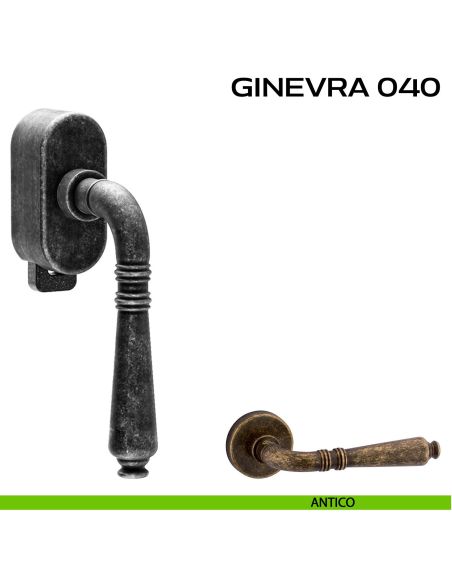 Maniglia per finestra DK con pulsante su placca Ginevra 040 Reguitti antico