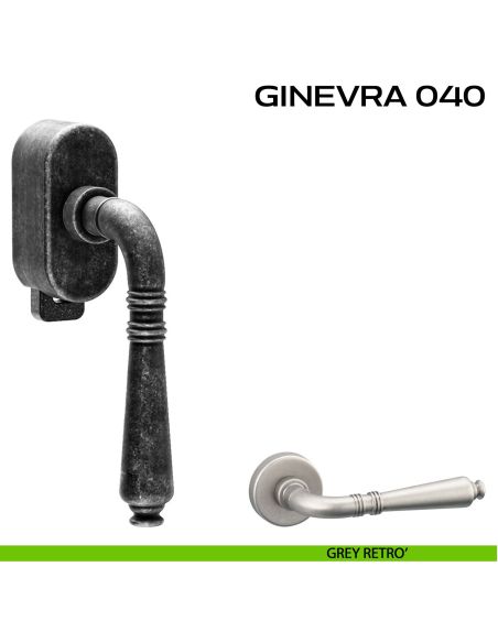 Maniglia per finestra DK con pulsante su placca Ginevra 040 Reguitti grey