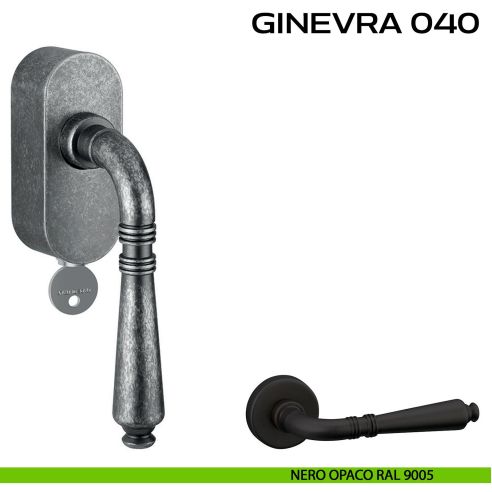 Maniglia per finestra martellina DK con chiave su placca Ginevra 040 Reguitti nero