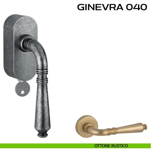 Maniglia per finestra martellina DK con chiave su placca Ginevra 040 Reguitti rustico