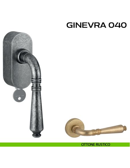 Maniglia per finestra martellina DK con chiave su placca Ginevra 040 Reguitti rustico