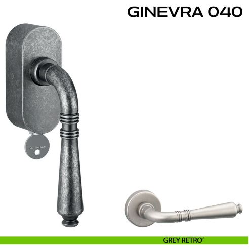 Maniglia per finestra martellina DK con chiave su placca Ginevra 040 Reguitti grey