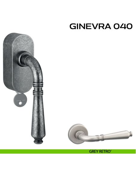 Maniglia per finestra martellina DK con chiave su placca Ginevra 040 Reguitti grey