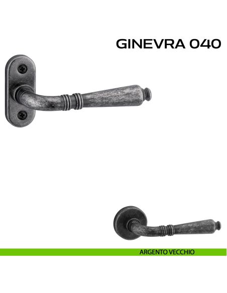 Maniglia per porta con viti a vista Ginevra 040 Reguitti con rosetta ovale argento