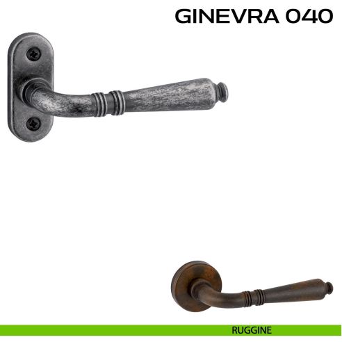 Maniglia per porta con viti a vista Ginevra 040 Reguitti con rosetta ovale ruggine