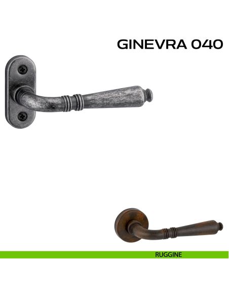 Maniglia per porta con viti a vista Ginevra 040 Reguitti con rosetta ovale ruggine