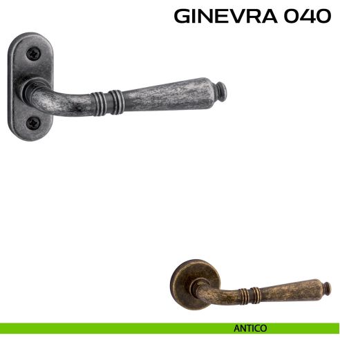 Maniglia per porta con viti a vista Ginevra 040 Reguitti con rosetta ovale antico