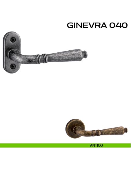 Maniglia per porta con viti a vista Ginevra 040 Reguitti con rosetta ovale antico