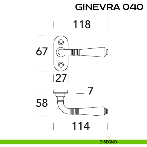 Maniglia per porta con viti a vista Ginevra 040 Reguitti con rosetta ovale disegno