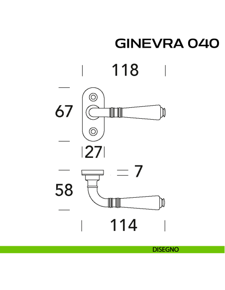 Maniglia per porta con viti a vista Ginevra 040 Reguitti con rosetta ovale disegno