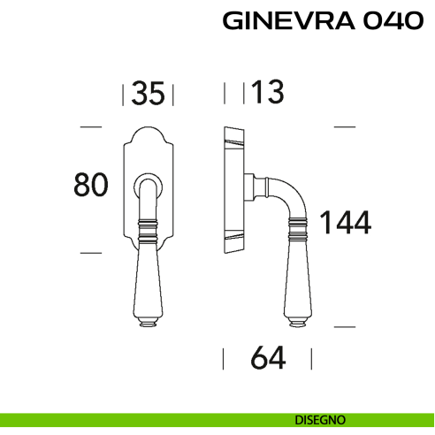 Maniglia per finestra martellina DK Ginevra 040 Reguitti disegno