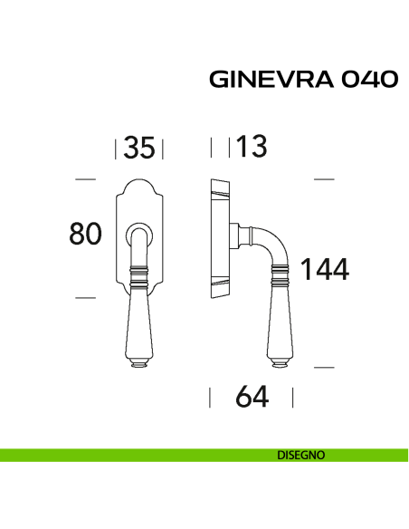 Maniglia per finestra martellina DK Ginevra 040 Reguitti disegno