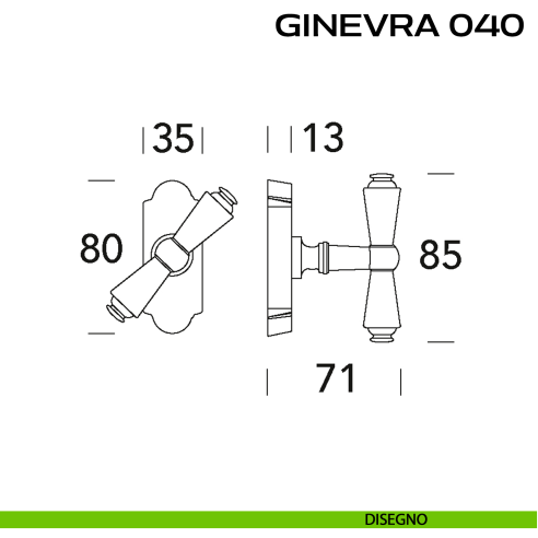 Maniglia per finestra martellina DK impugnatura a T Ginevra 040 Reguitti disegno