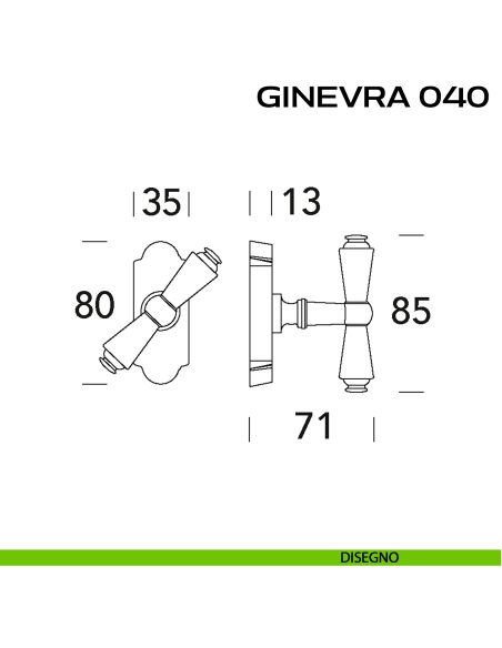 Maniglia per finestra martellina DK impugnatura a T Ginevra 040 Reguitti disegno