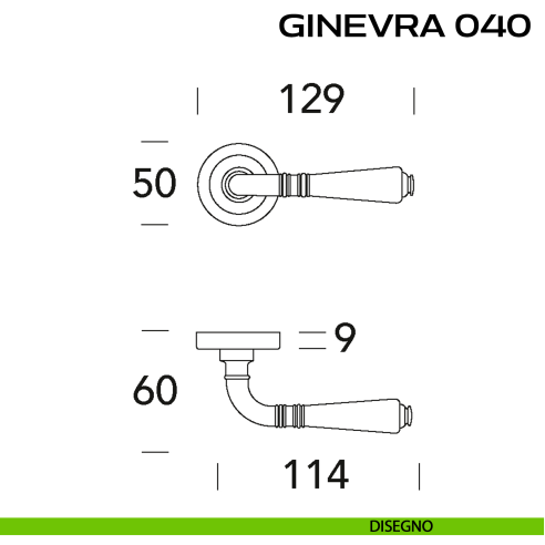 Maniglia per porta Ginevra 040 Reguitti con rosetta ad avvitare disegno
