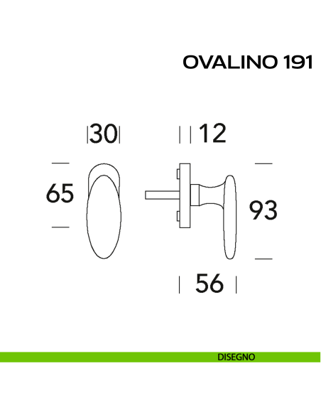 Maniglia martellina DK per finestra Ovalino 191 Reguitti disegno