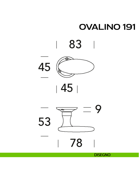 Maniglia per porta Ovalino 191 Reguitti con viti a vista disegno