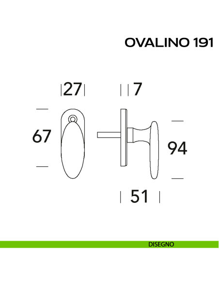 Maniglia per finestra martellina Ovalino 191 Reguitti disegno