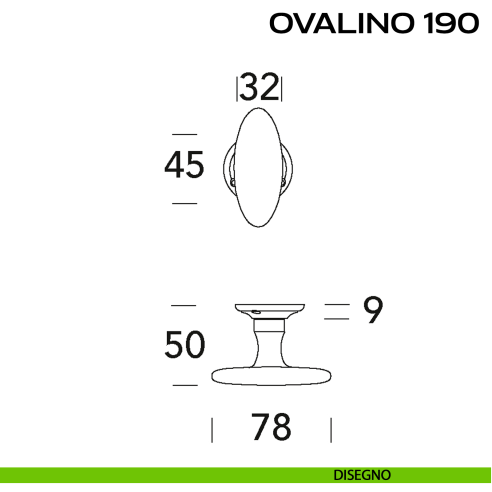 Pomolo ovale girevole per porta Ovalino 190 a T Reguitti disegno