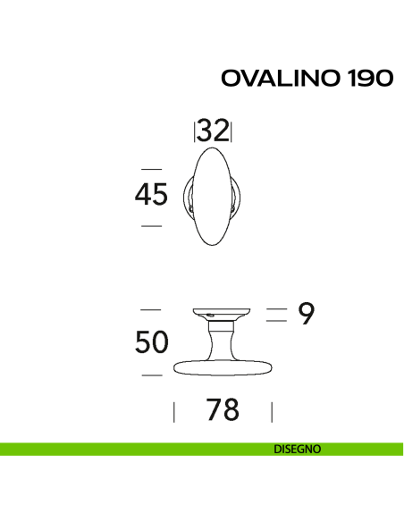 Pomolo ovale girevole per porta Ovalino 190 a T Reguitti disegno